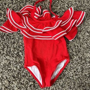 Janie and Jack Red Ruffled One-Piece with White Trim